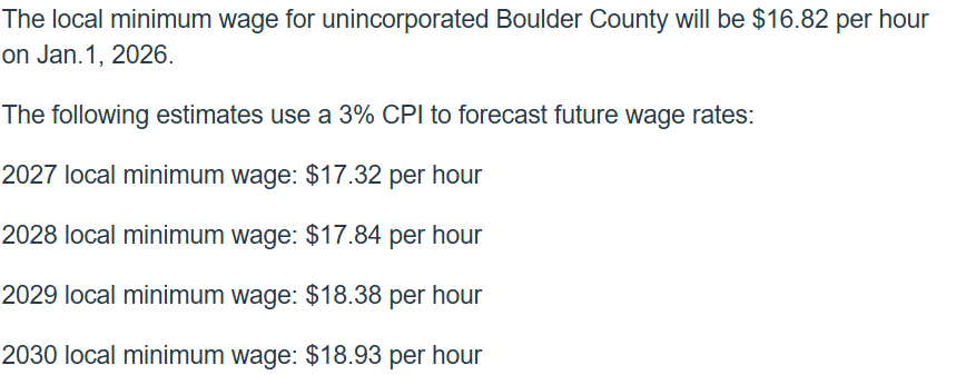 Boulder County has adjusted its minimum-wage schedule. Source: Boulder County.