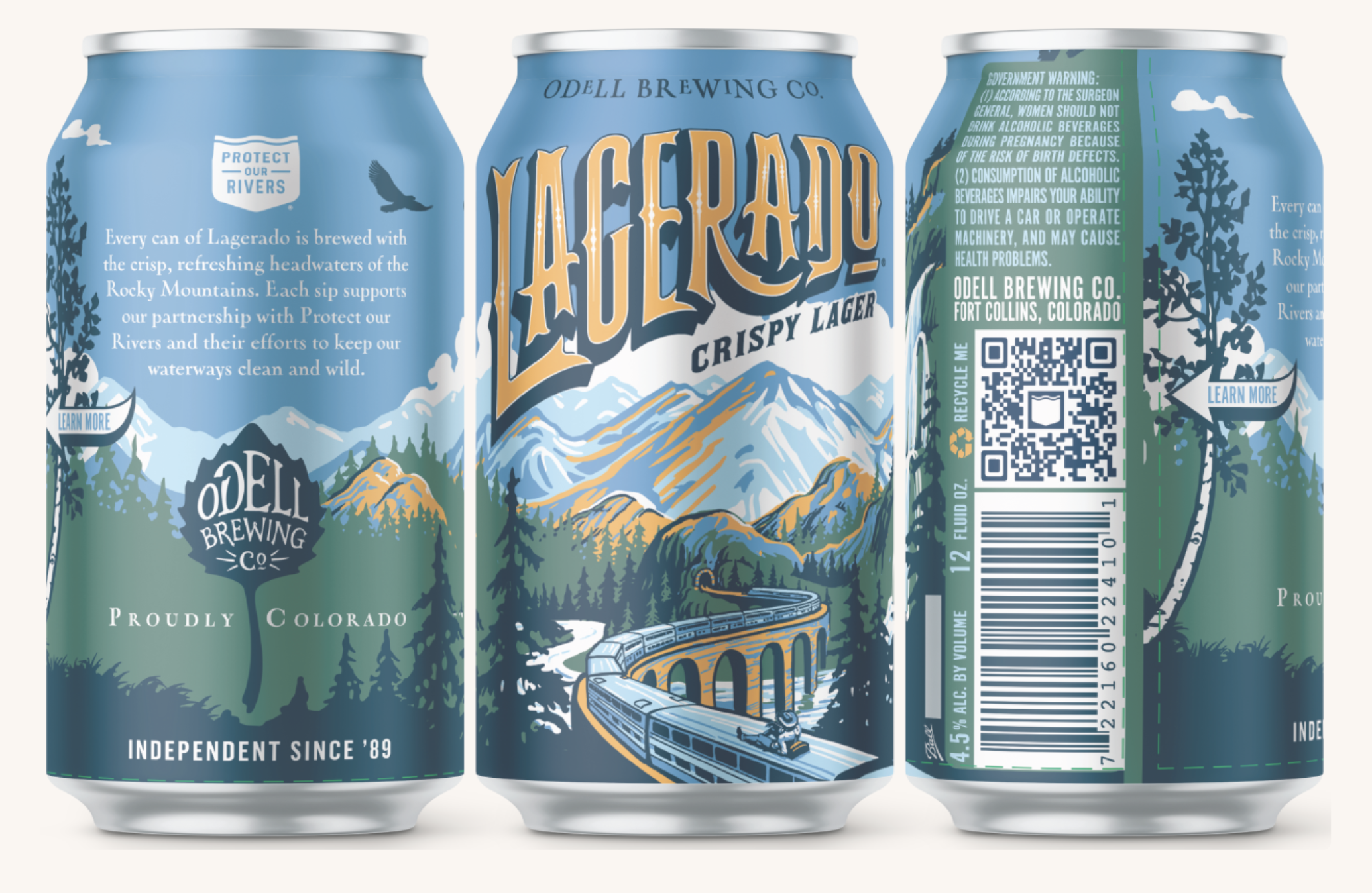 Odell cans with Protect Our Rivers logo.